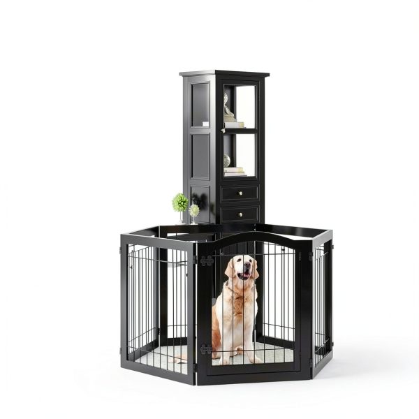 PAWLAND Dog Gate Freestanding Wooden Pet Playpen Door-2