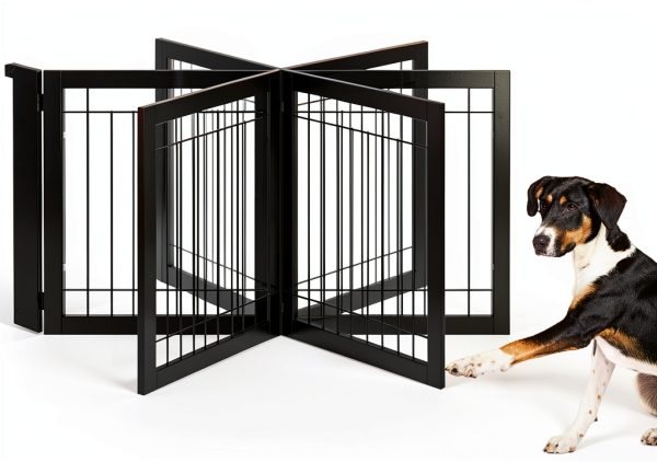 PAWLAND Dog Gate Freestanding Wooden Pet Playpen Door-6