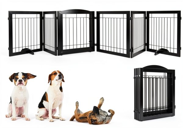 PAWLAND Dog Gate Freestanding Wooden Pet Playpen Door-4