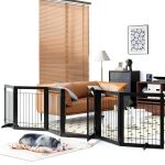 PAWLAND Dog Gate Freestanding Wooden Pet Playpen Door-0