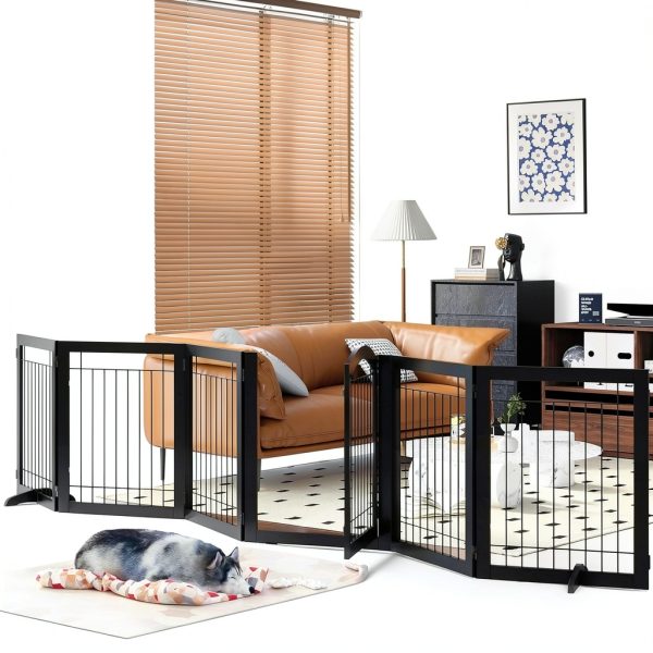 PAWLAND Dog Gate Freestanding Wooden Pet Playpen Door-0
