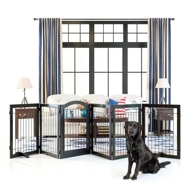 PAWLAND Dog Gate Freestanding Wooden Pet Playpen Door-1