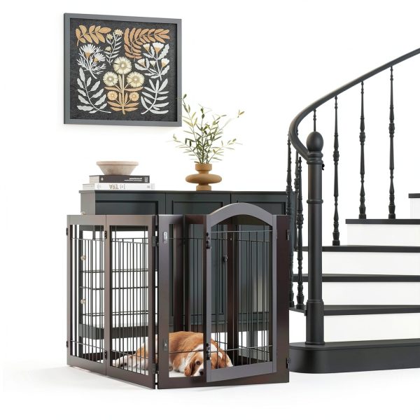 PAWLAND Dog Gate Freestanding Wooden Pet Playpen Door-3